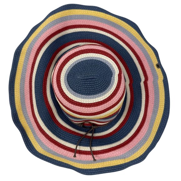 Peter Grimm Womens Multicolor Rainbow Striped Wide Brim Sun Hat Natural Fiber - Picture 8 of 8